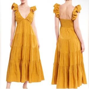 Jason Wu Linen Blend black Tiered Maxi Dress M